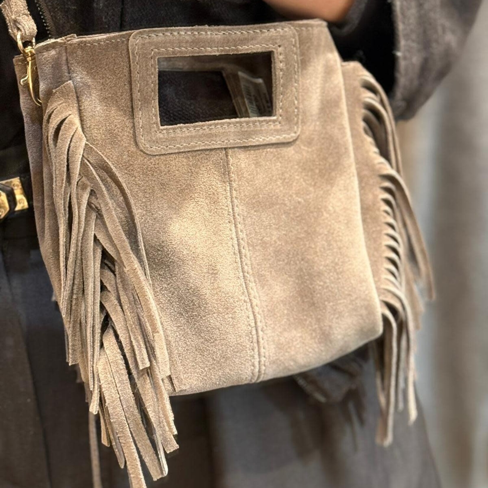 Silvie suede tas taupe