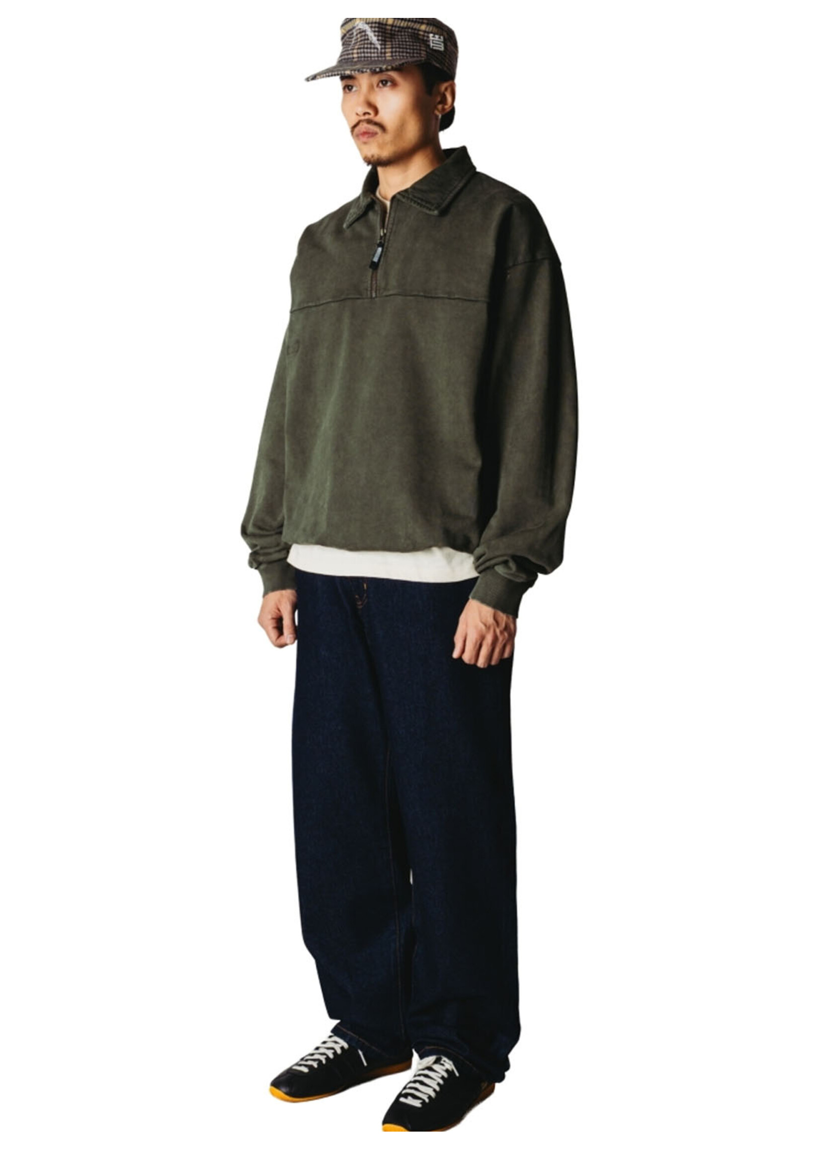 Woodbird WBLoke Washed Zip Polo Dark Olive 2636-610