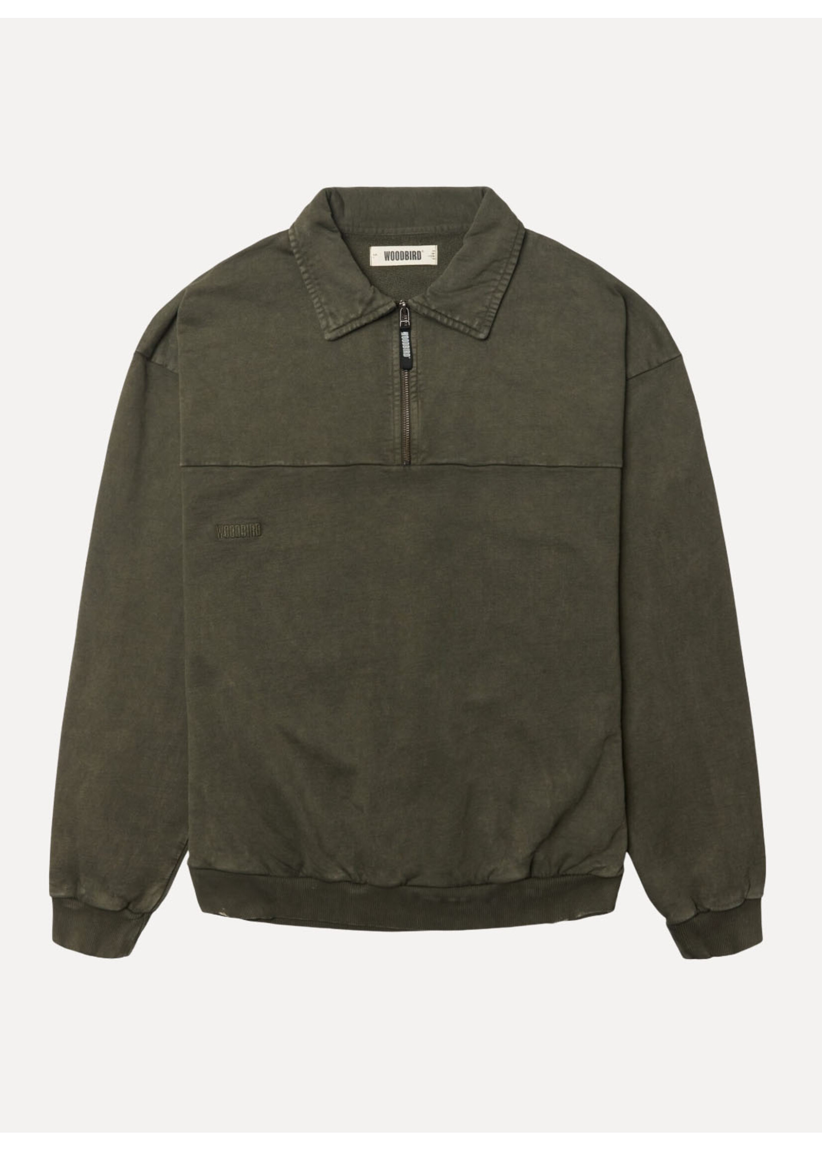 Woodbird WBLoke Washed Zip Polo Dark Olive 2636-610