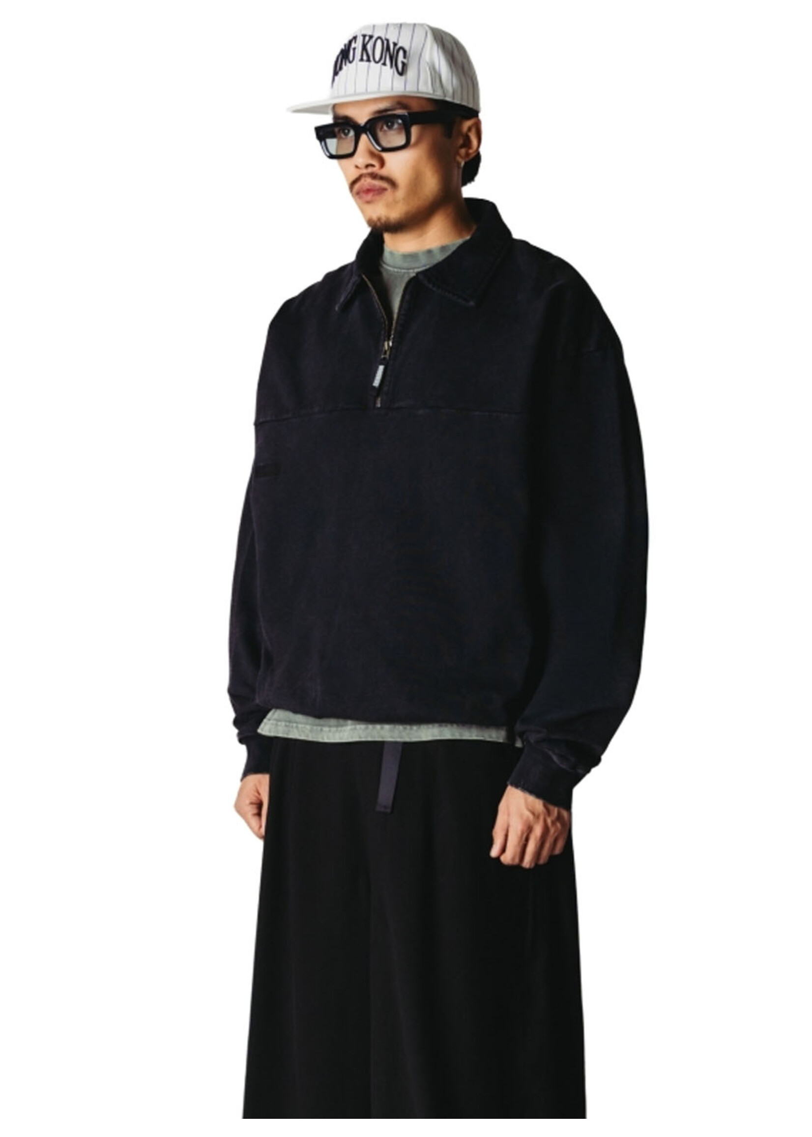 Woodbird WBLoke Washed Zip Polo Black 2636-610