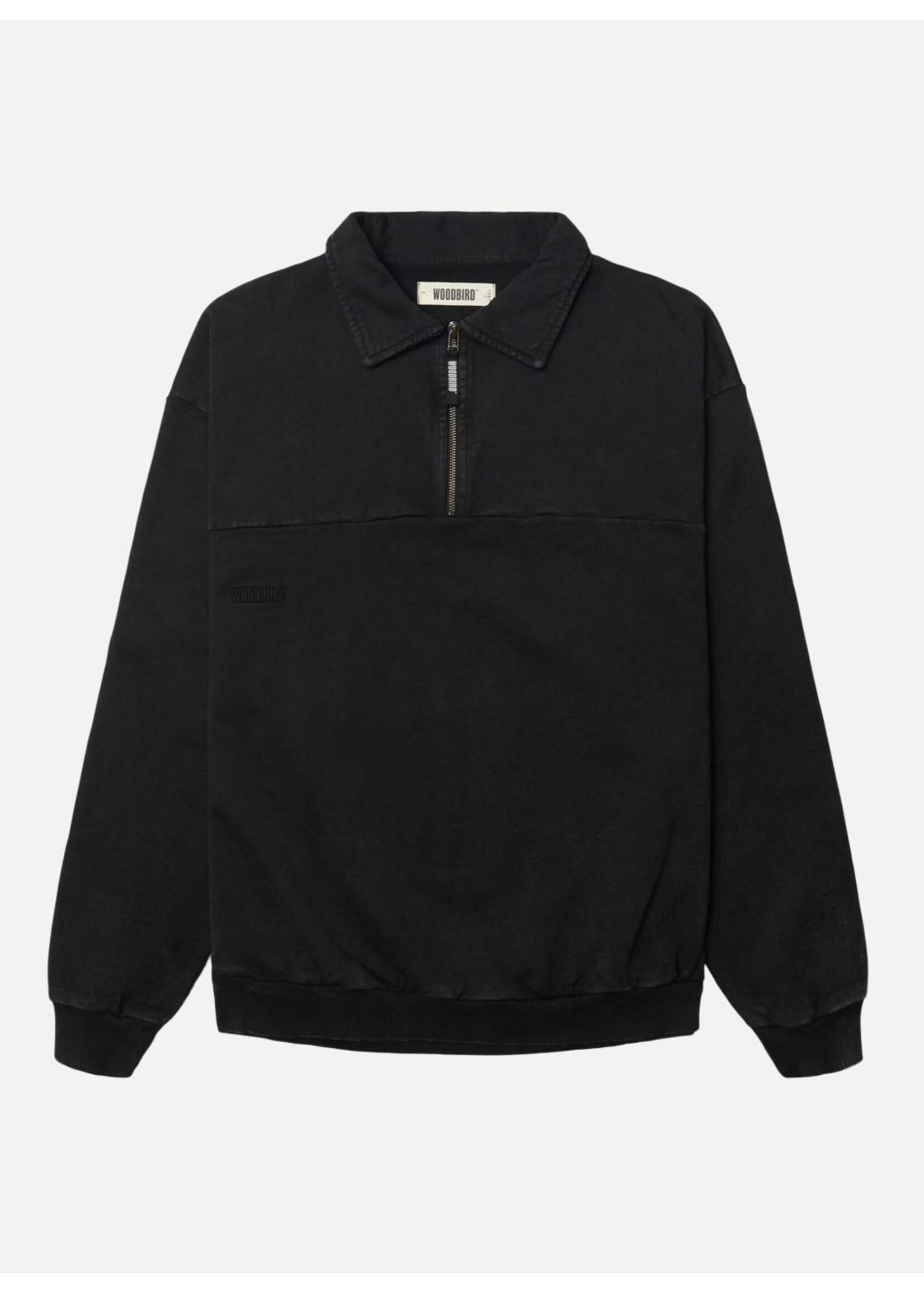 Woodbird WBLoke Washed Zip Polo Black 2636-610