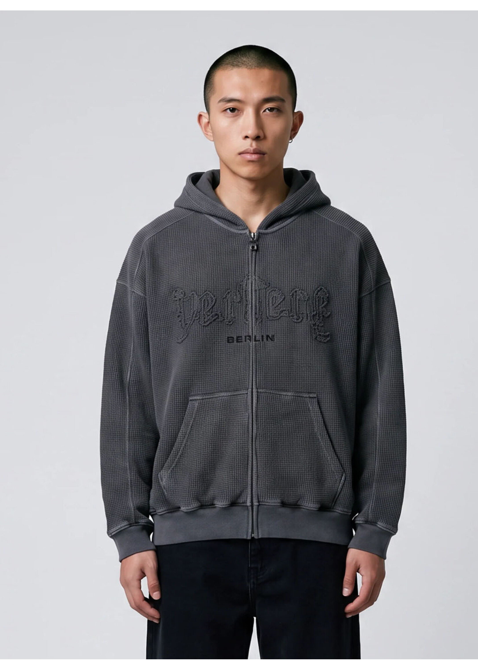 Vertere Berlin Stone Logo Zip Hoodie Washed Black VER-H141-WSDBLK