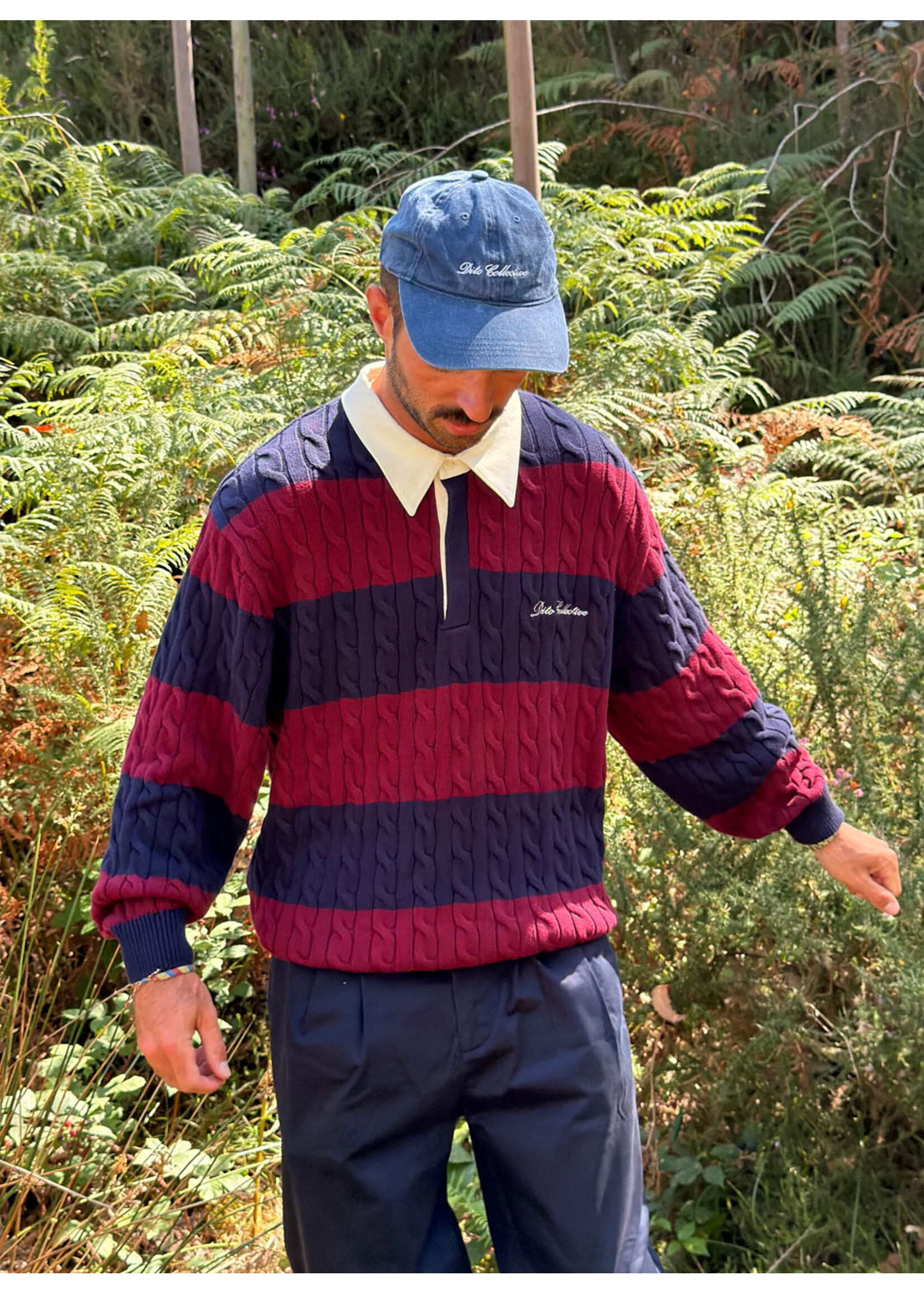 Dito Collective Rugby Cable Polo Navy/Burgundy