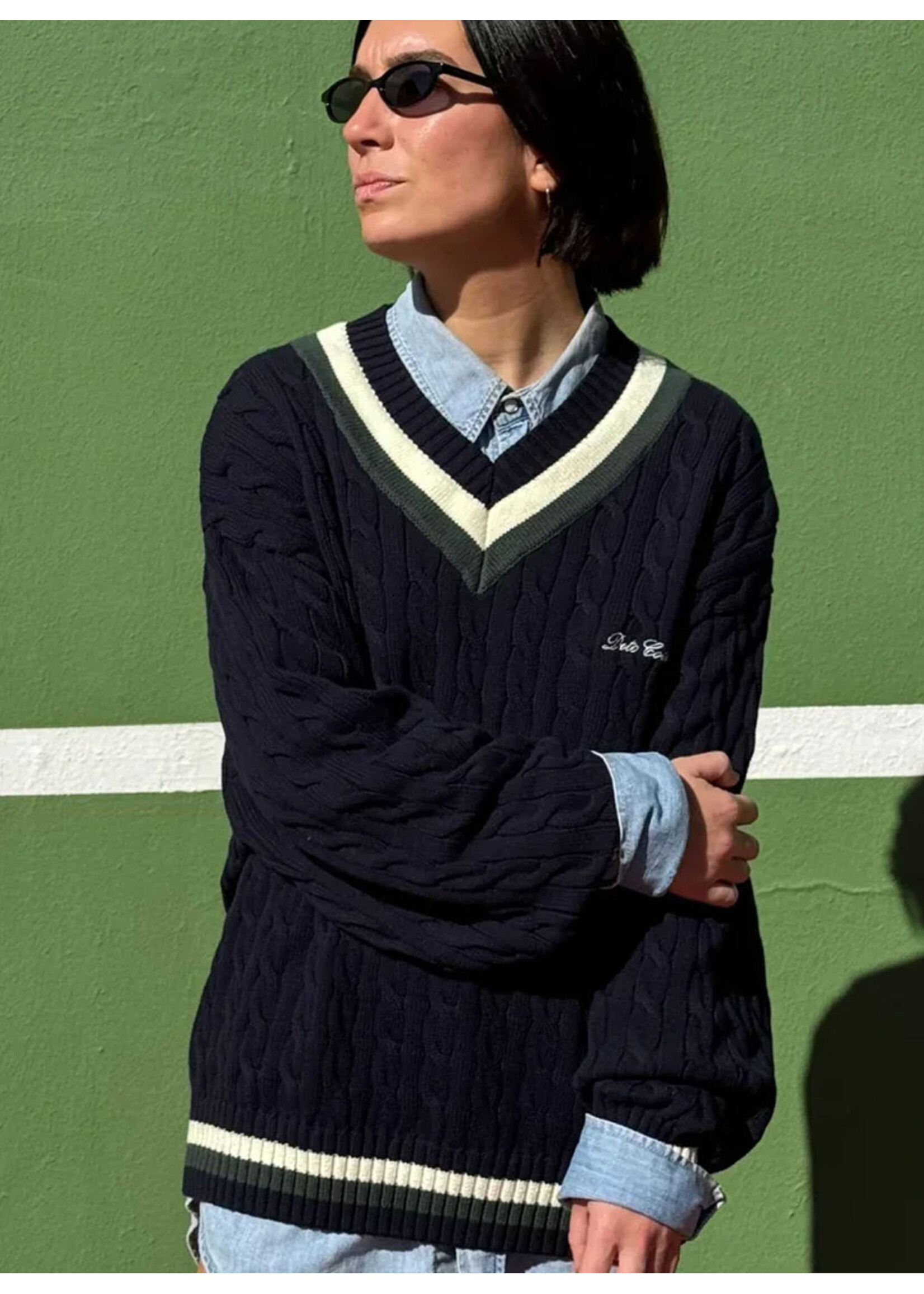 Dito Collective Retro Collar Cable Knit Navy
