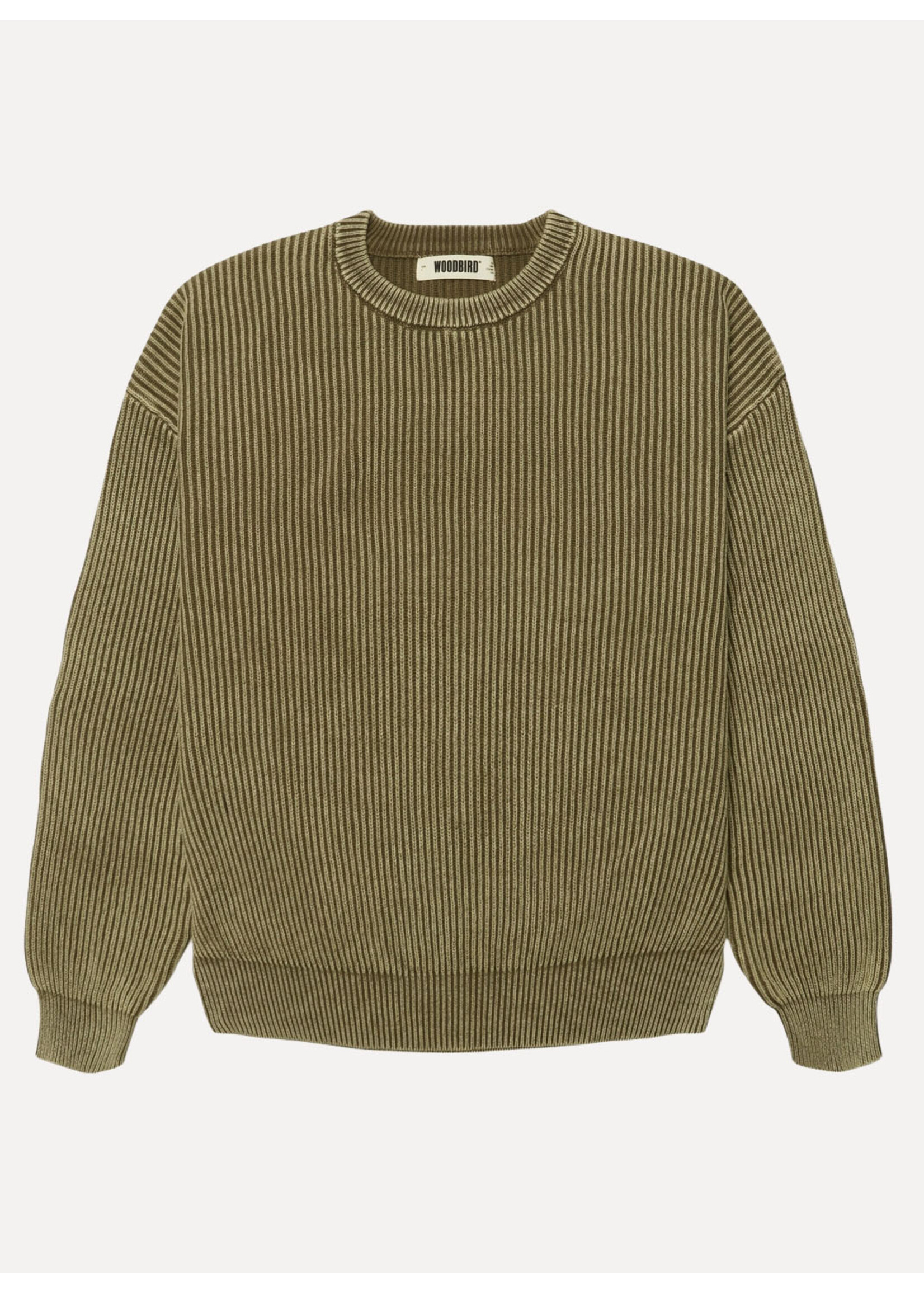 Woodbird WBSake Washed Crew Dark Olive 2636-805