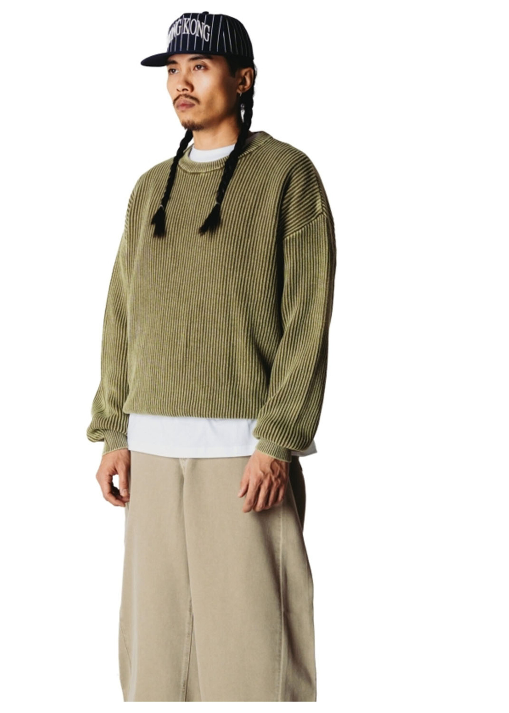 Woodbird WBSake Washed Crew Dark Olive 2636-805