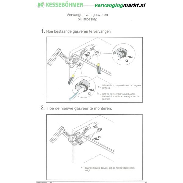 Lot de 2 Vérins à gaz de compression 380N équivalence Kessebohmer