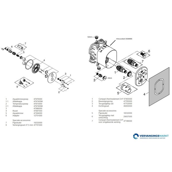 Grohe Grohtherm 1000 19985000 onderdelen - Vervangingsmarkt