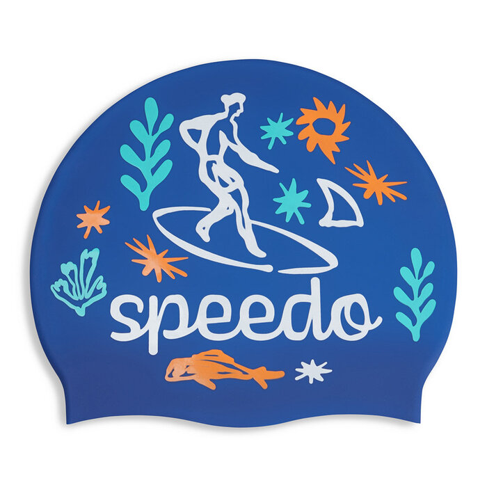 Speedo JUN SLOGAN PRT CAP BLU/WHI P6