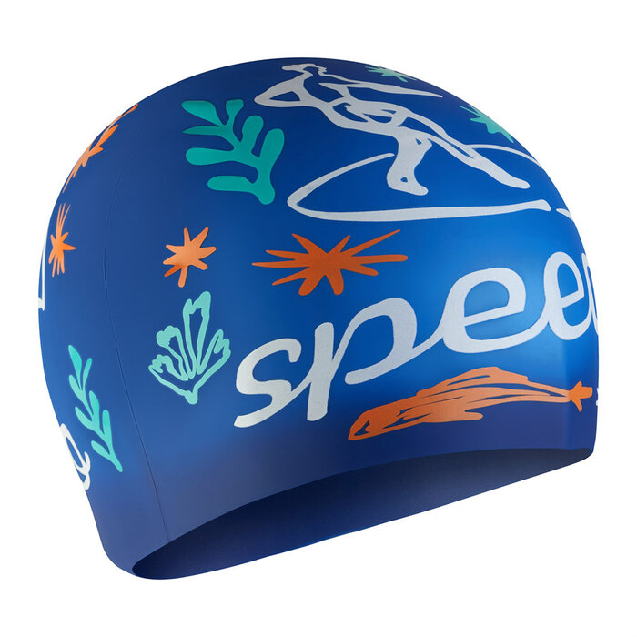 Speedo JUN SLOGAN PRT CAP BLU/WHI P6
