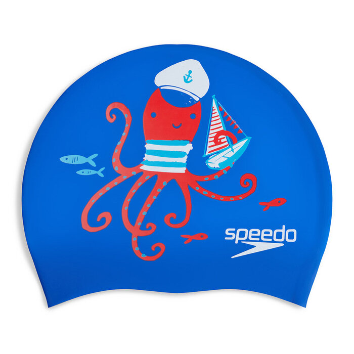 Speedo JUN SLOGAN PRT CAP BLU/RED P6