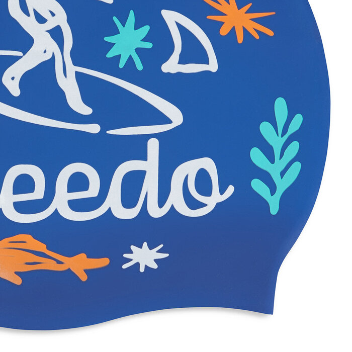 Speedo JUN SLOGAN PRT CAP BLU/WHI P6