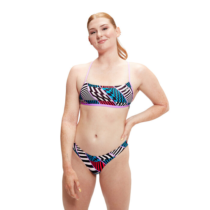 Speedo END+ ALLOV DIG XBACK CROP TOP RED/BLU