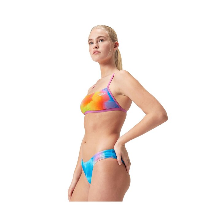 Speedo ECO+ ALLOV DIG XBACK CROP TOP BLU/PIN