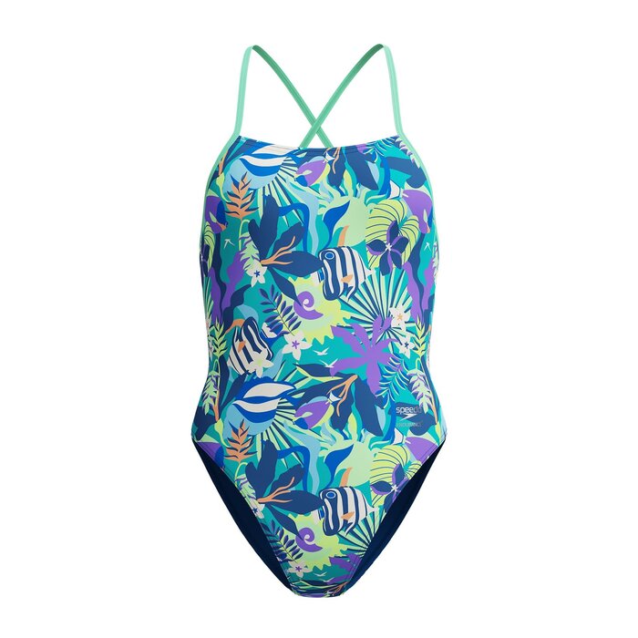 Speedo END+ FL PRINT TIE BACK BLU/GRN