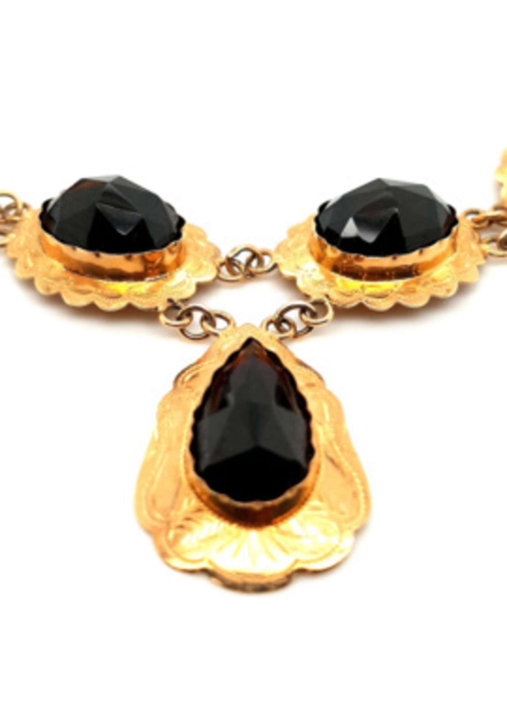 Vintage & Occasion Occasion gouden collier met ovaal en peer geslepen granaat