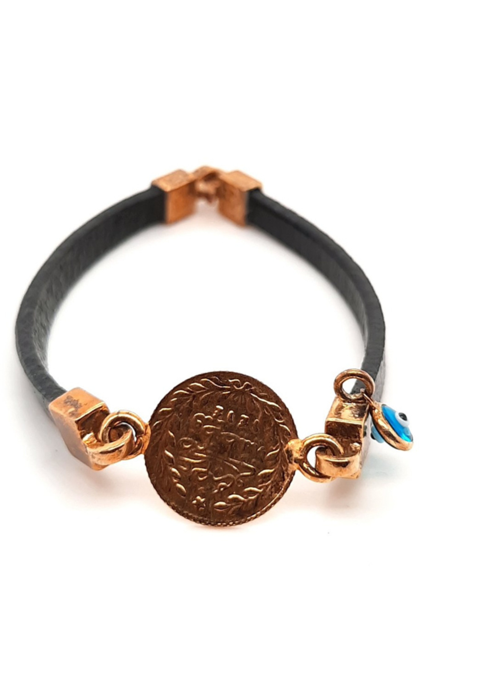 Schema accessoires gemeenschap Occasion 22k Turkse armband met munt en oog - Maxgoud