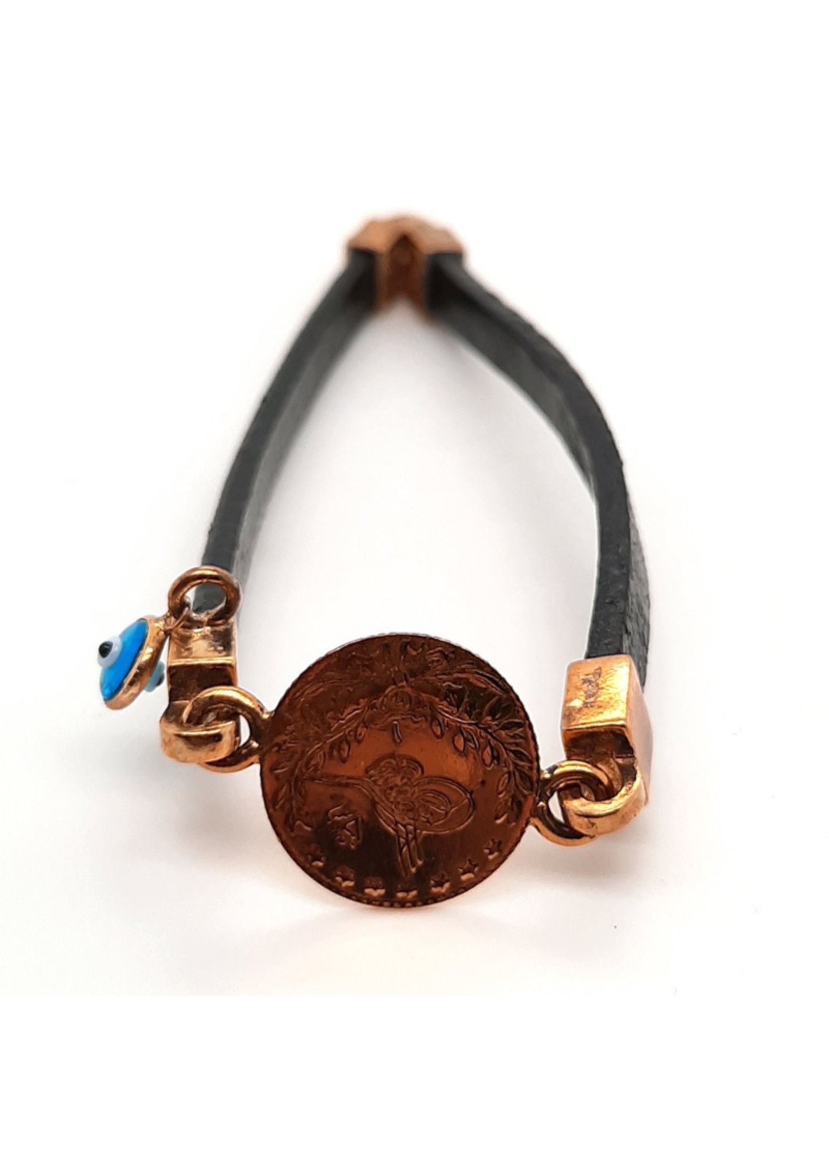 Literatuur tellen Gewoon doen Occasion 22k Turkse armband met munt en oog - Maxgoud