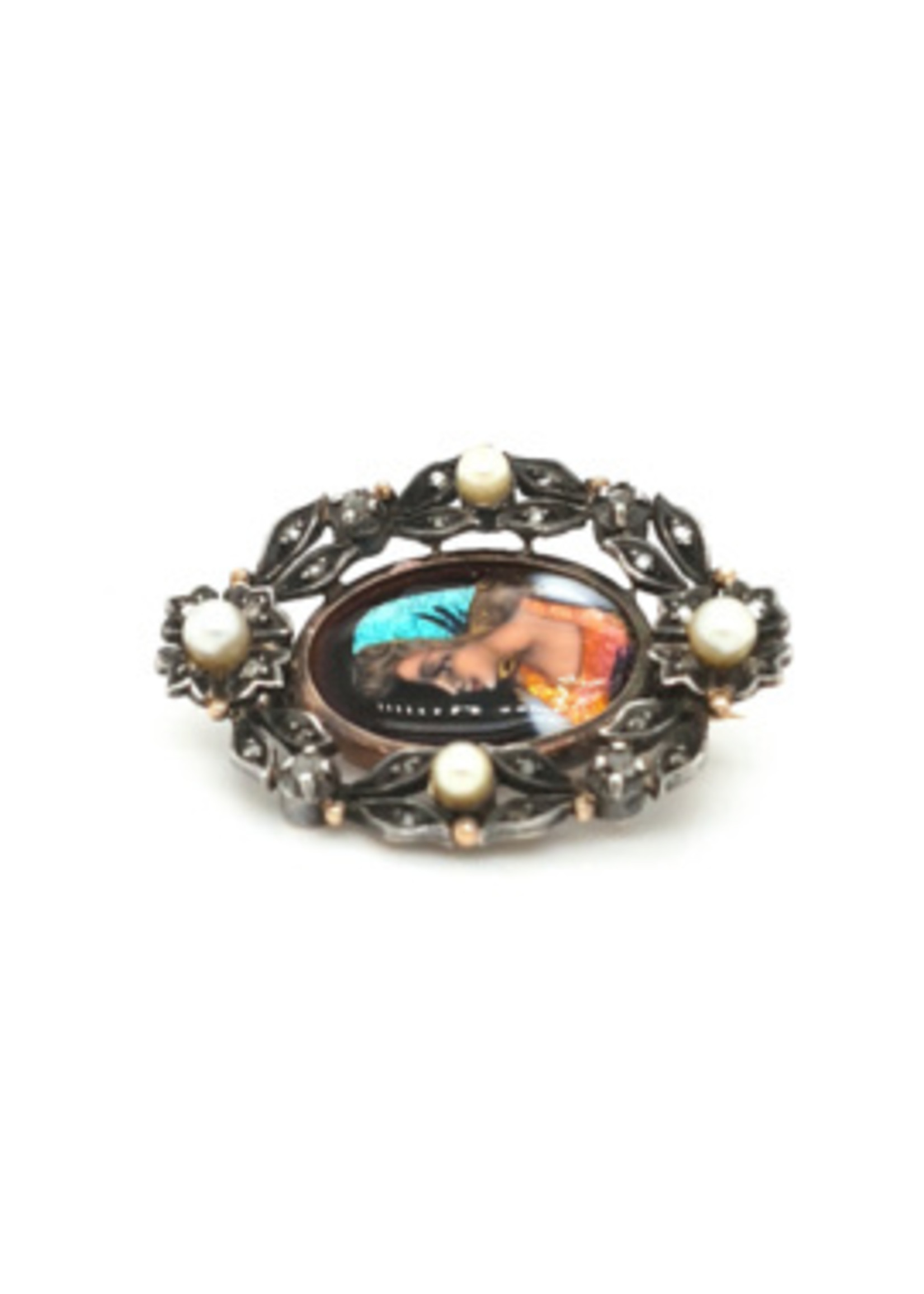 Vintage & Occasion Occasion antieke broche met roosdiamant en parel