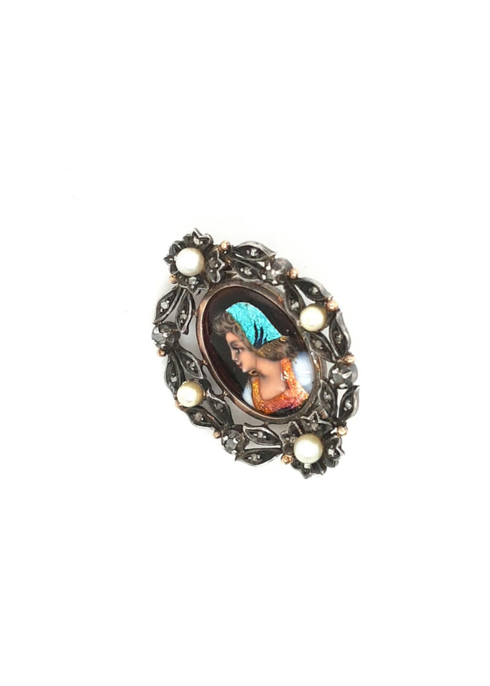 Vintage & Occasion Occasion antieke broche met roosdiamant en parel