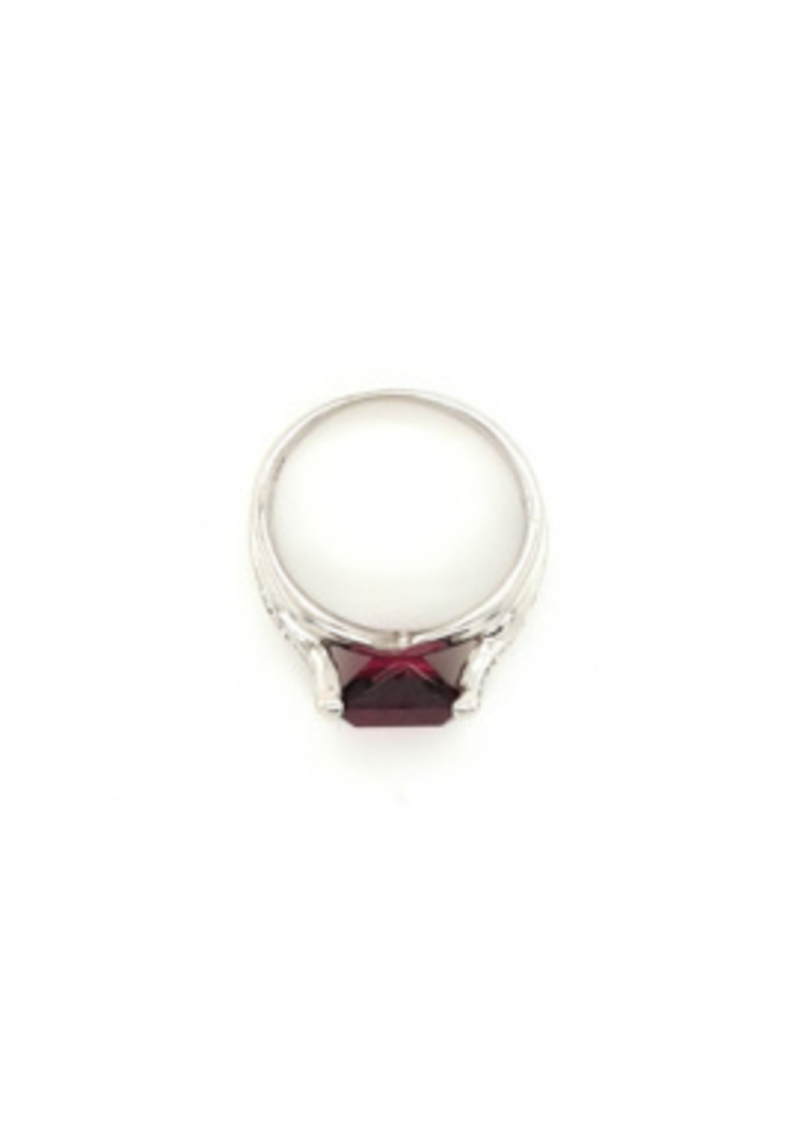 Vintage & Occasion Witgouden ring met rode spinel en 12 diamantjes