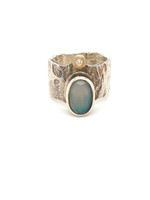 Vintage & Occasion Occasion handgemaakte ring met opaal en diamant 0.07ct