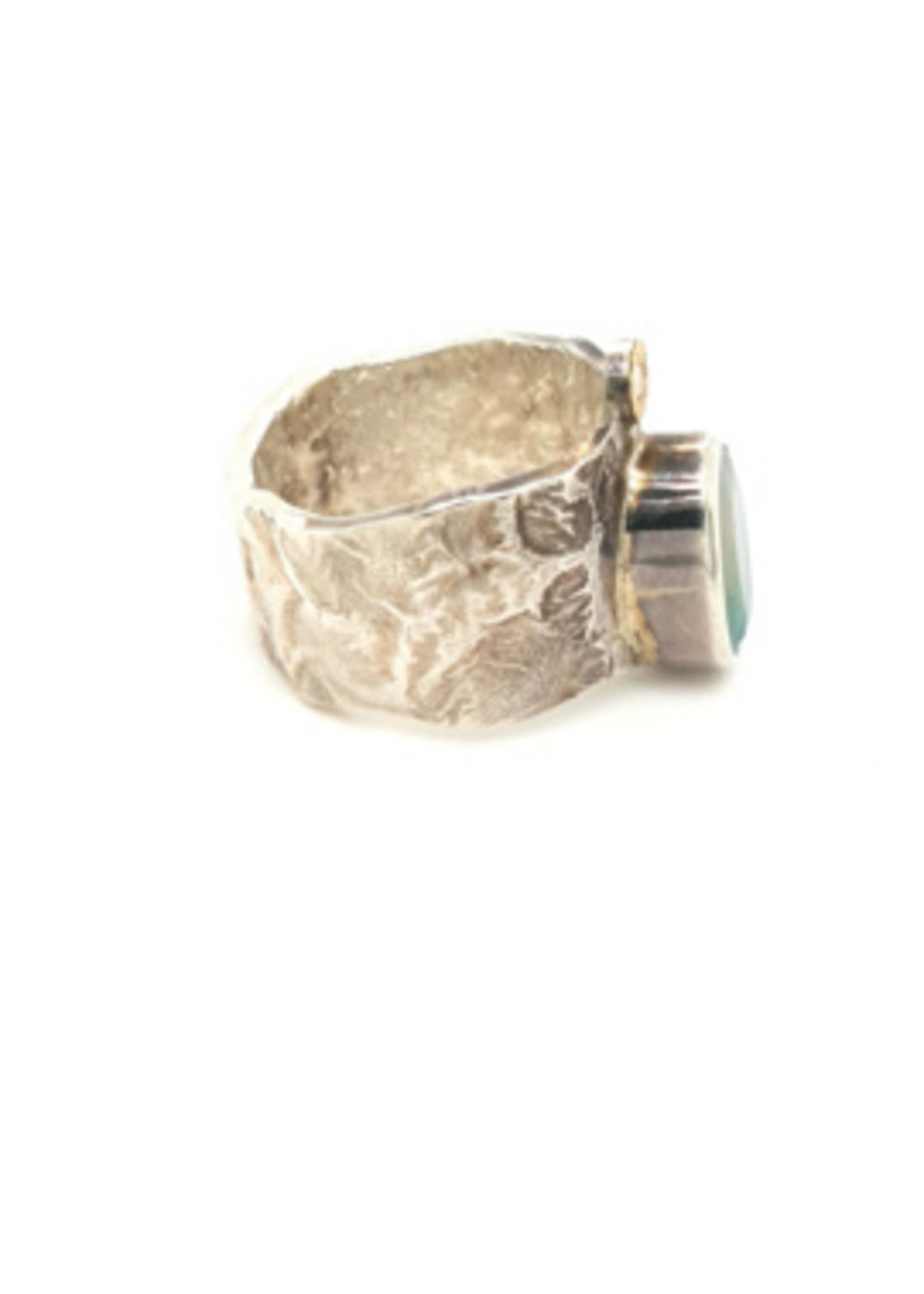 Vintage & Occasion Occasion handgemaakte ring met opaal en diamant 0.07ct