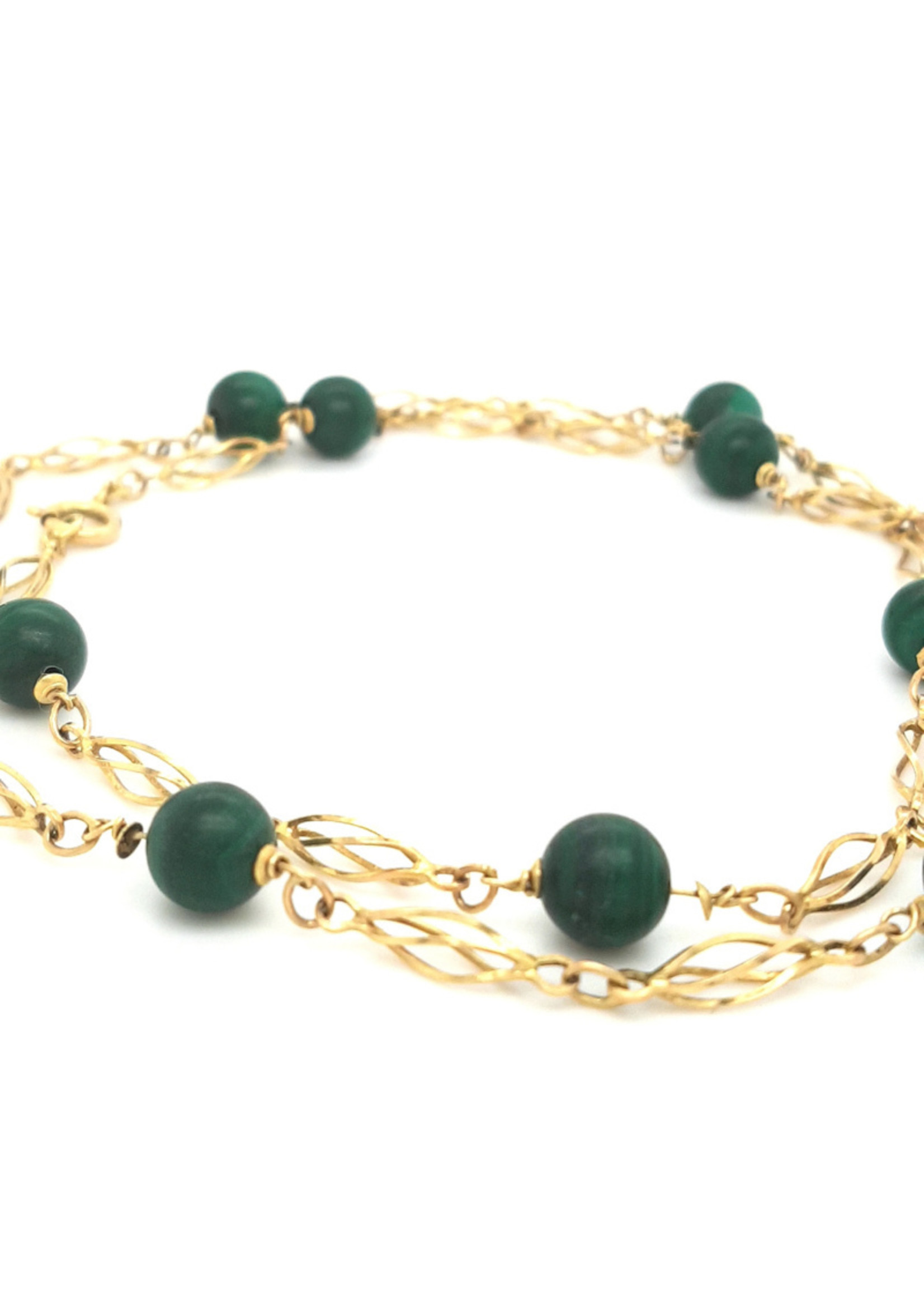 Vintage & Occasion Occasion gouden collier met groene malachiet edelstenen