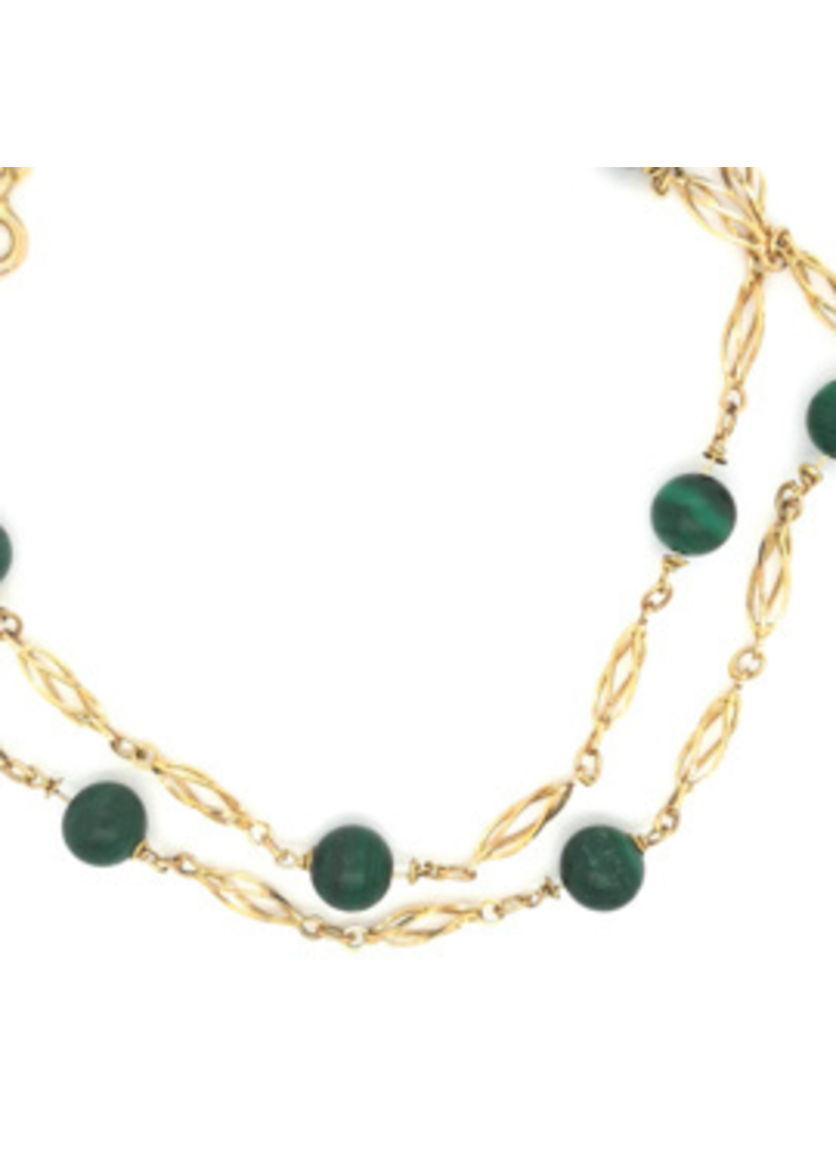 Vintage & Occasion Occasion gouden collier met groene malachiet edelstenen