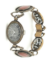 Vintage & Occasion Occasion zilveren horloge met sierlijke schakels en carneool