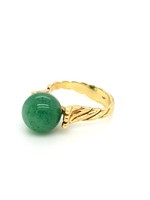 Vintage & Occasion Occasion gouden ring met groene ronde agaat edelsteen