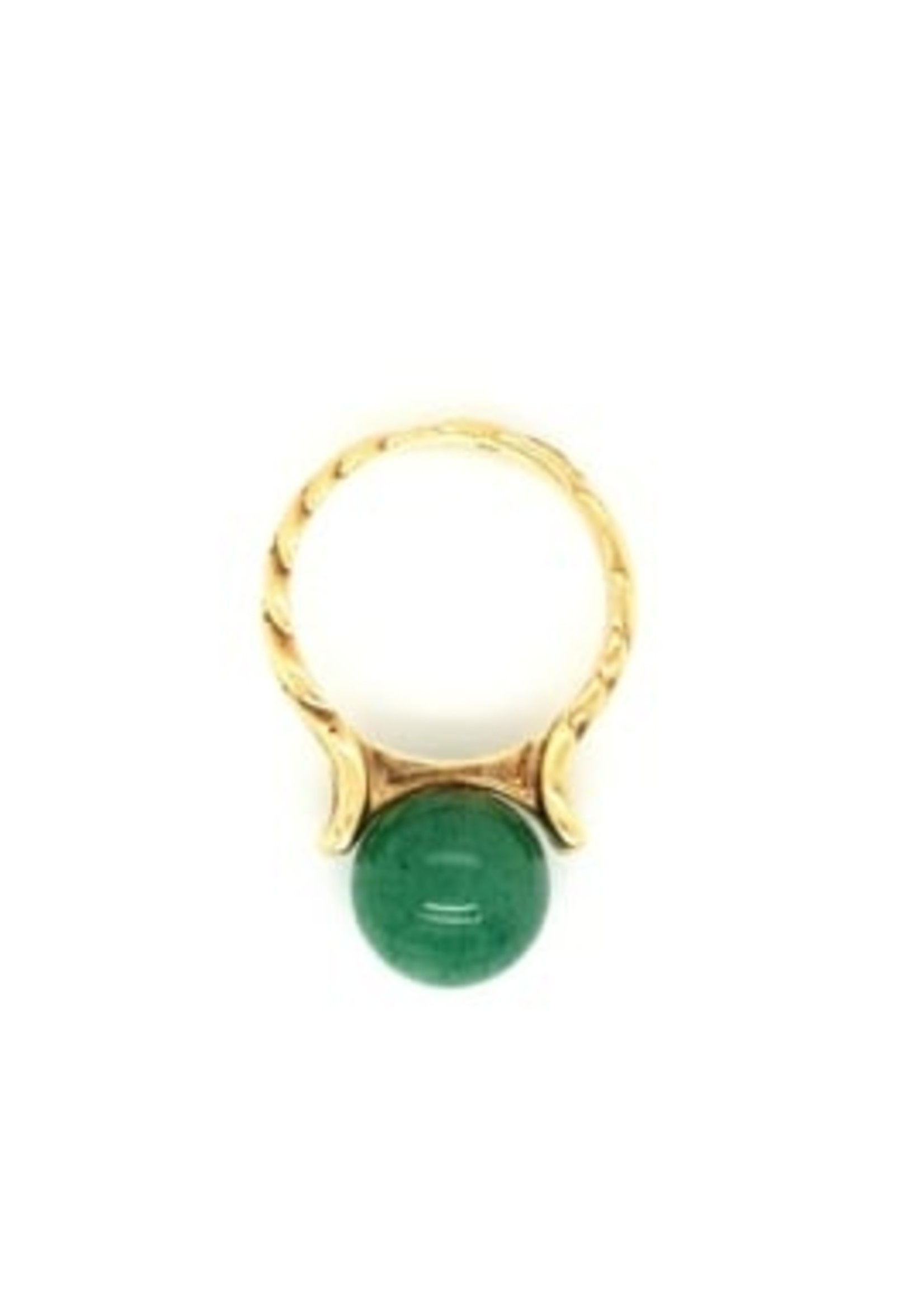 Vintage & Occasion Occasion gouden ring met groene ronde agaat edelsteen