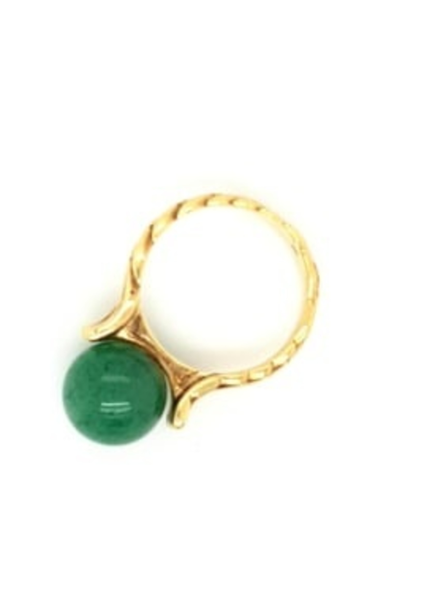 Vintage & Occasion Occasion gouden ring met groene ronde agaat edelsteen