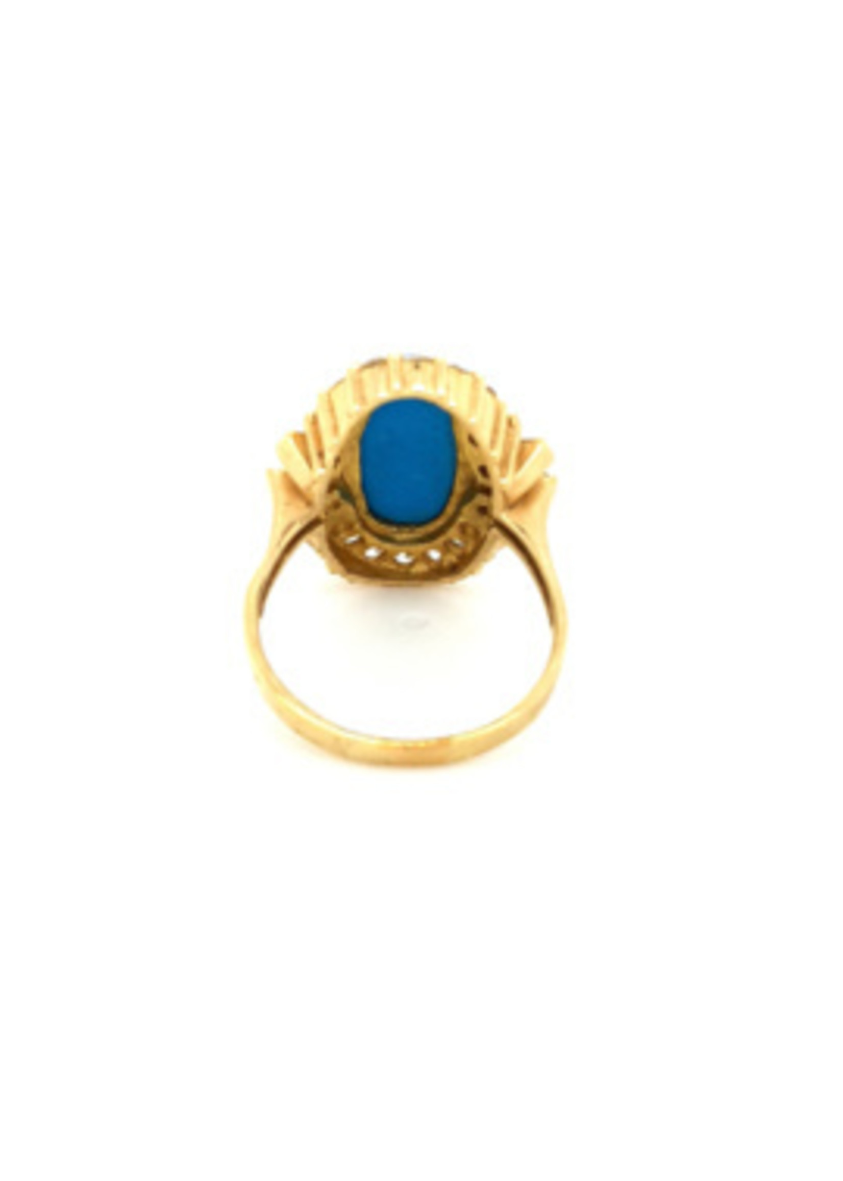 Vintage & Occasion Occasion gouden ring met turkoois edelsteen en zirkonia's