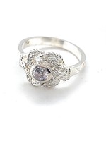 Vintage & Occasion Zilveren mattenklopper ring met zirkonia