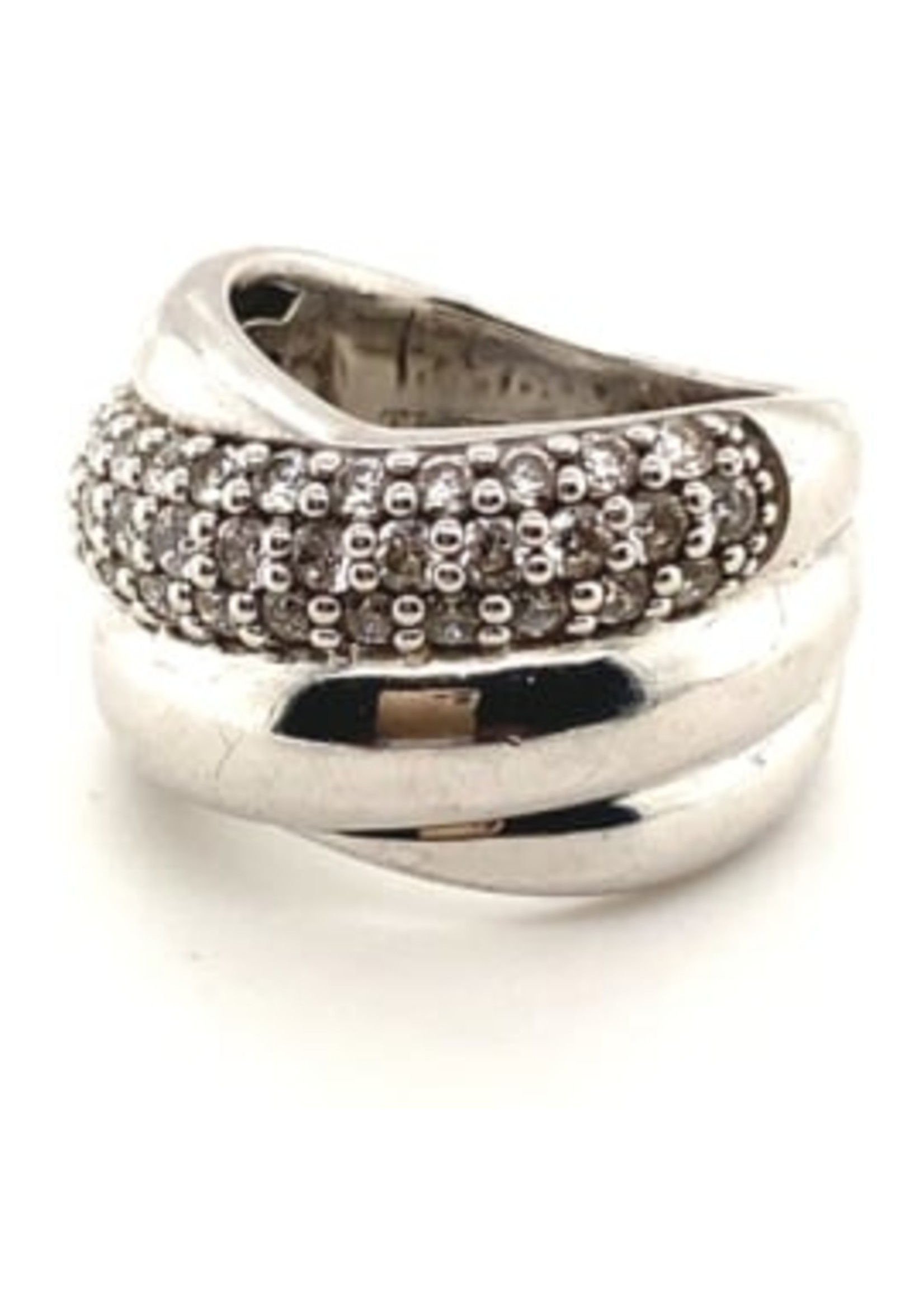 Vintage & Occasion Occasion Ti Sento - Milano brede gekruiste ring met zirkonia's