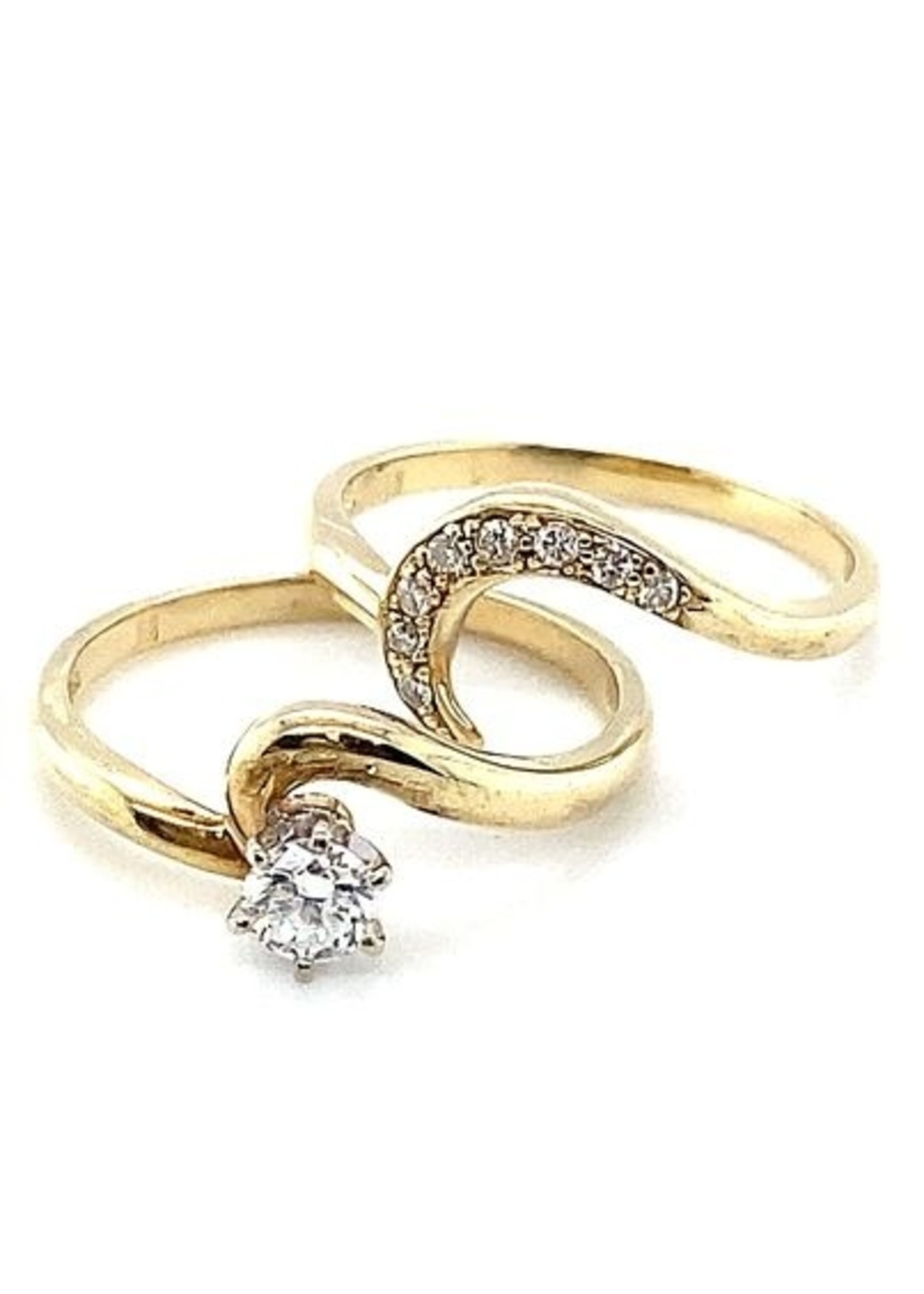 Vintage & Occasion Occasion gouden set van 2 ringen met diamant 0.40ct