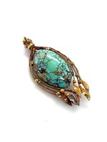 Vintage & Occasion Occasion vintage 14k gouden broche - hanger met turkoois