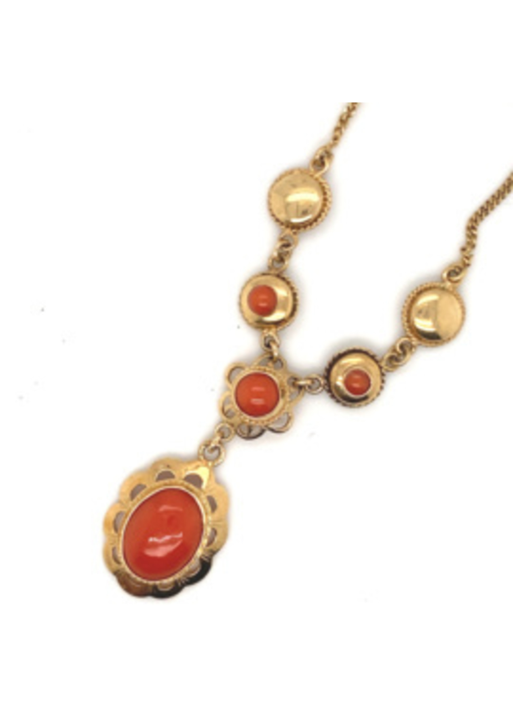 Vintage & Occasion Occasion gouden collier met 5 bloedkoralen