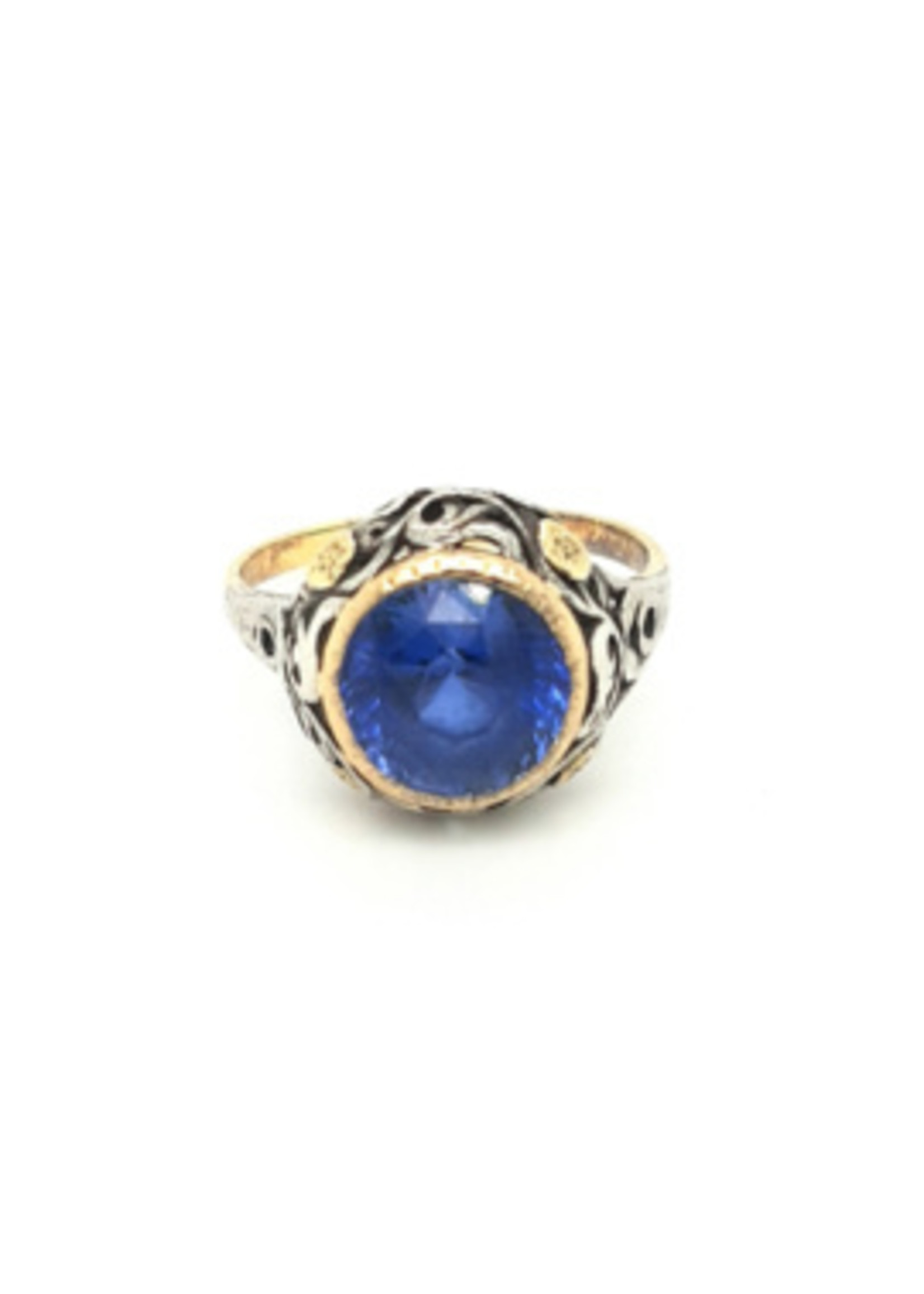 Vintage & Occasion Occasion bicolor gouden ring met een prachtige saffier