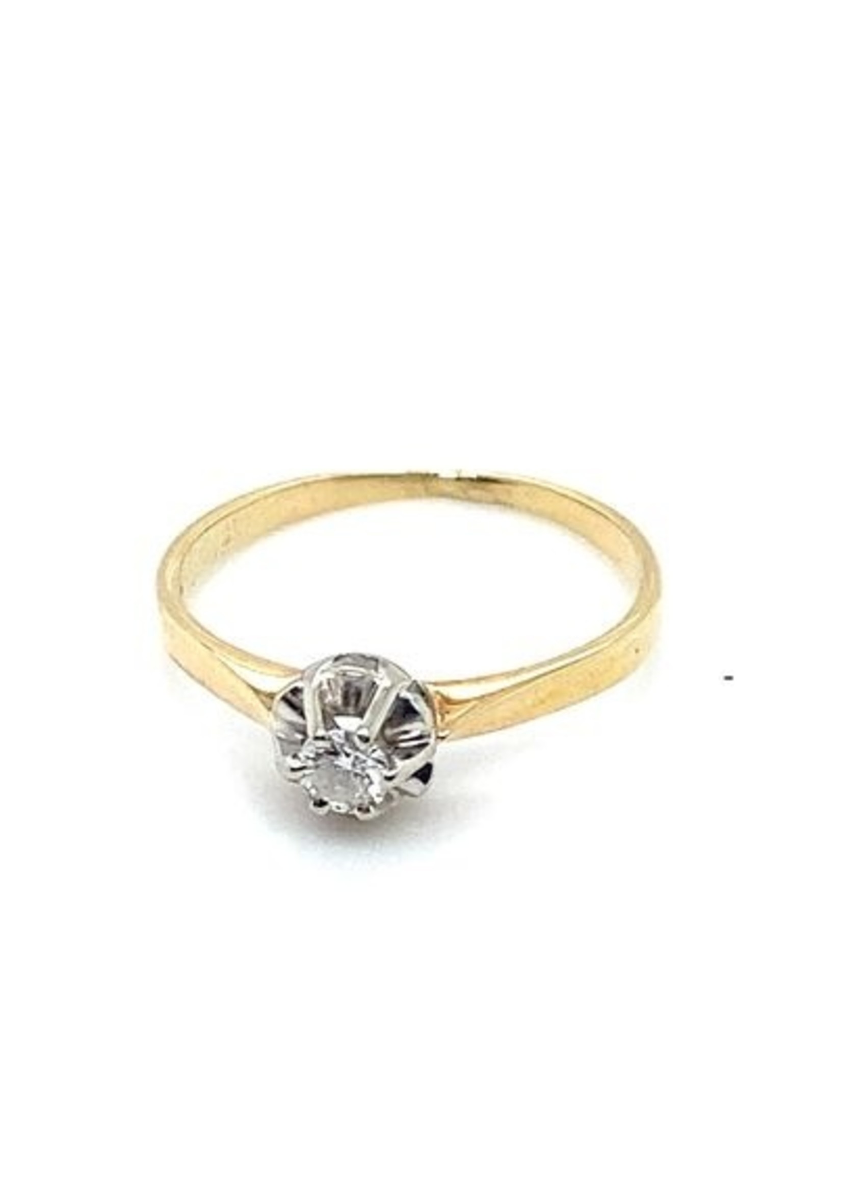 Vintage & Occasion Occasion bicolor gouden solitairring met diamant 0.10ct