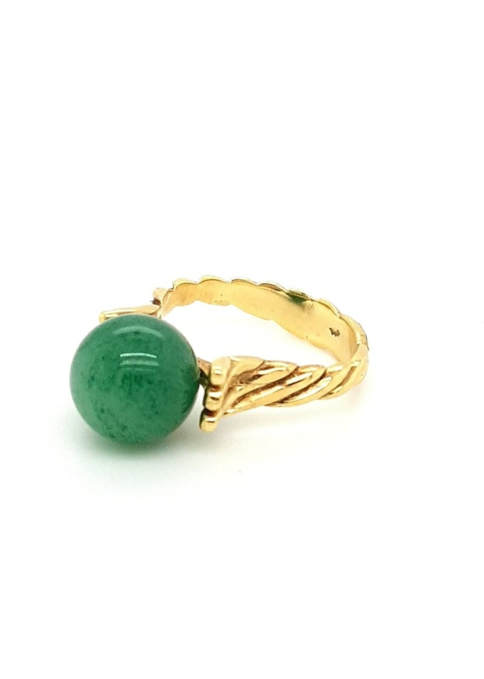 Vintage & Occasion Occasion gouden ring met groene ronde agaat edelsteen