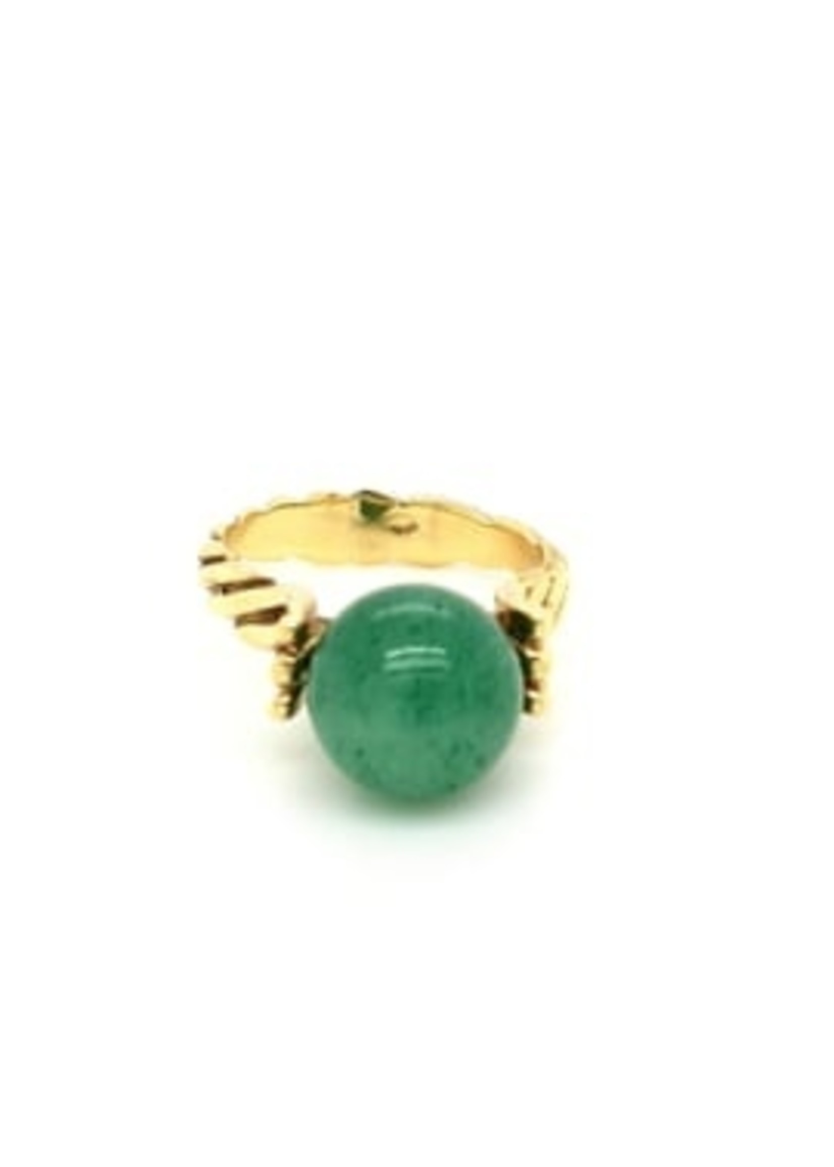 Vintage & Occasion Occasion gouden ring met groene ronde agaat edelsteen