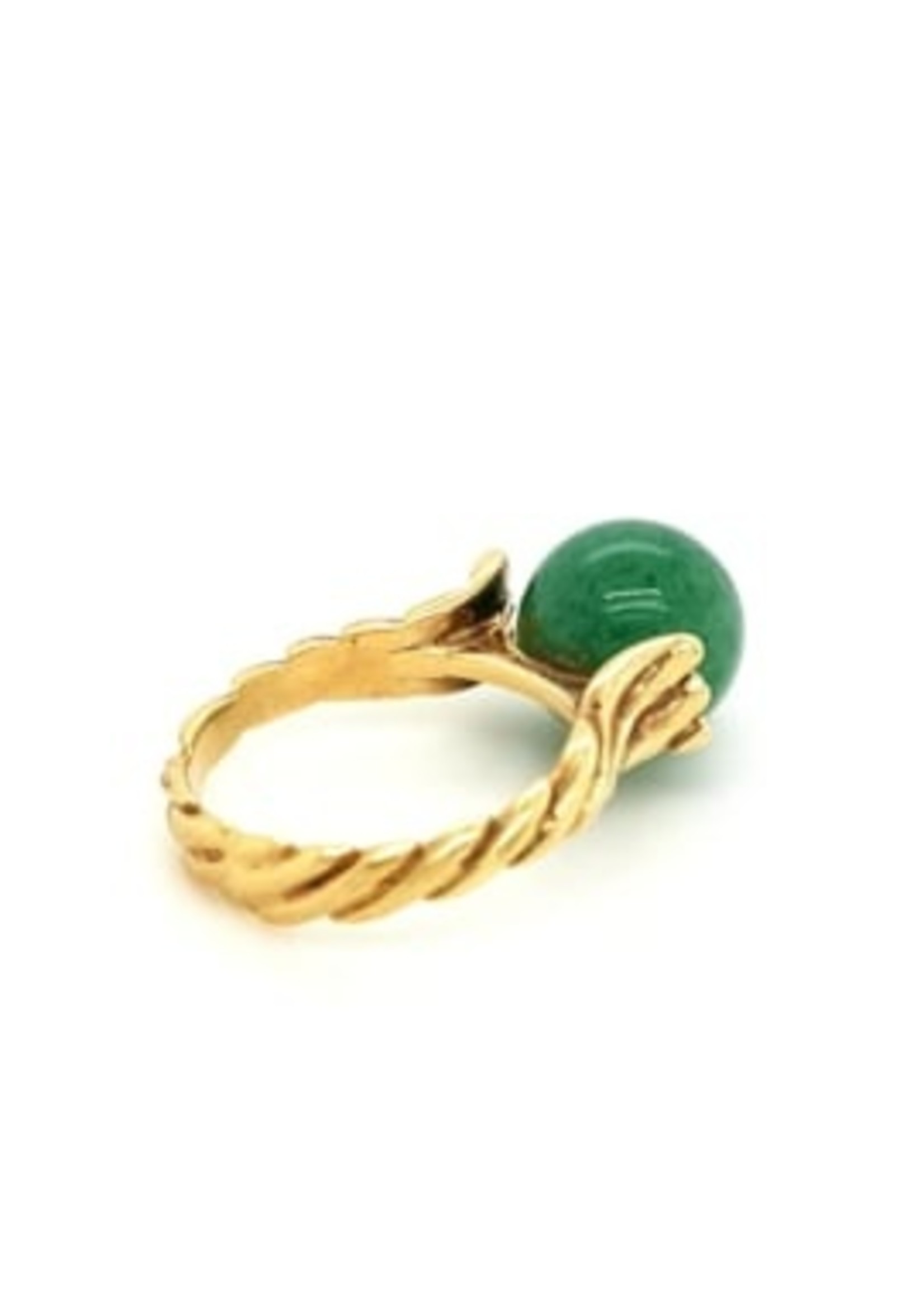 Vintage & Occasion Occasion gouden ring met groene ronde agaat edelsteen