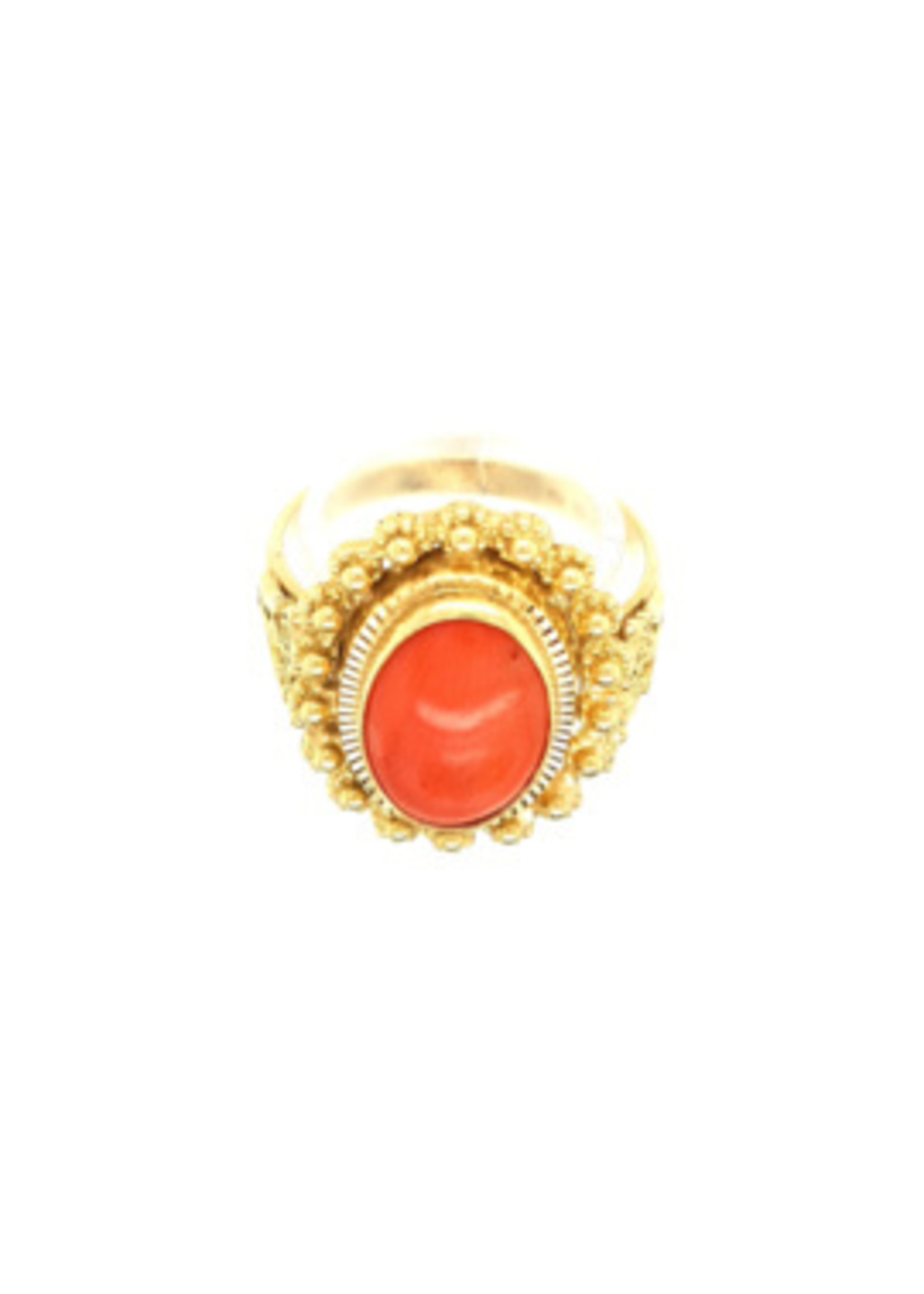 Vintage & Occasion Occasion gouden ring met rode bloedkoraal