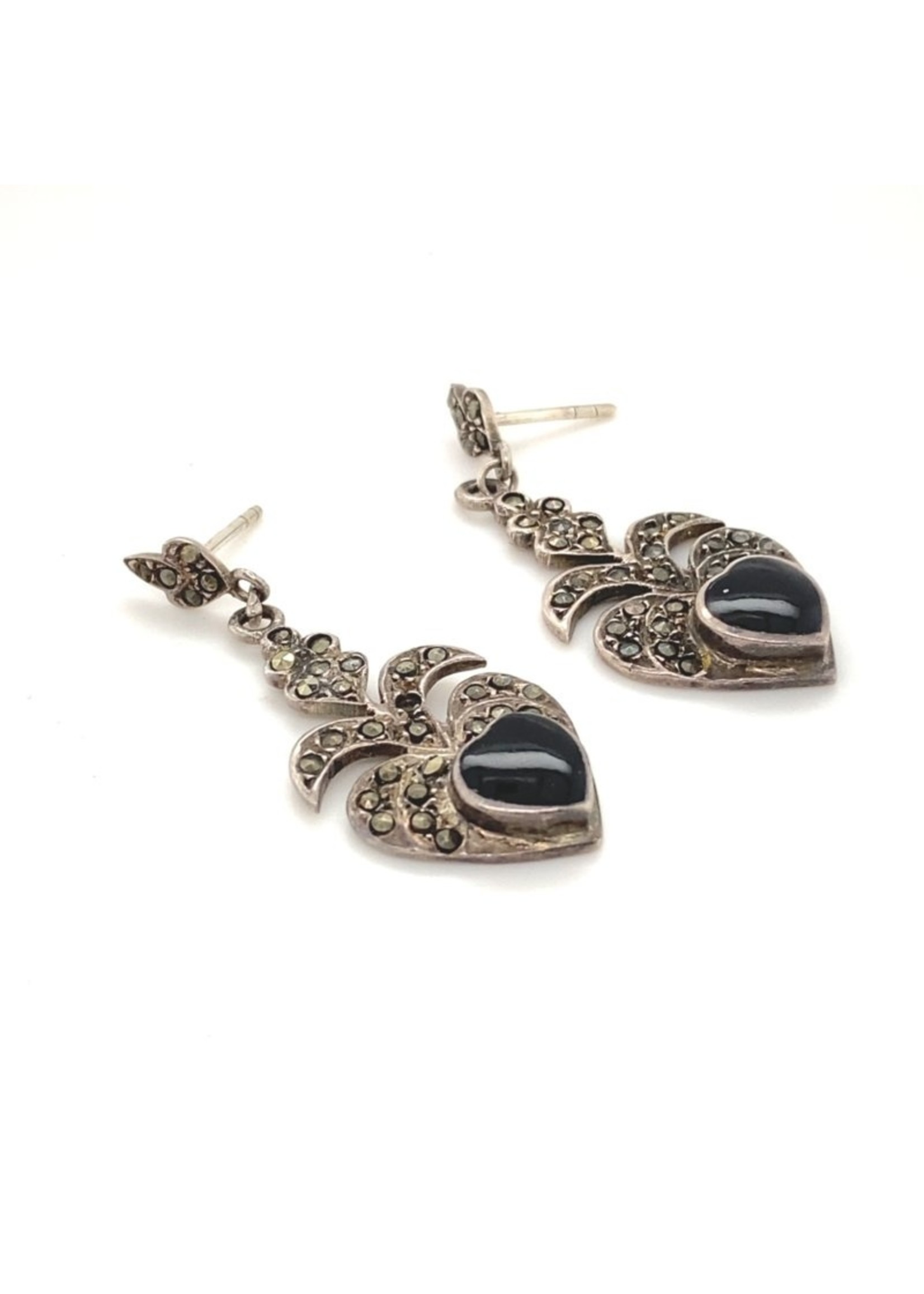 Vintage & Occasion Occasion oorbellen met markasiet en onyx