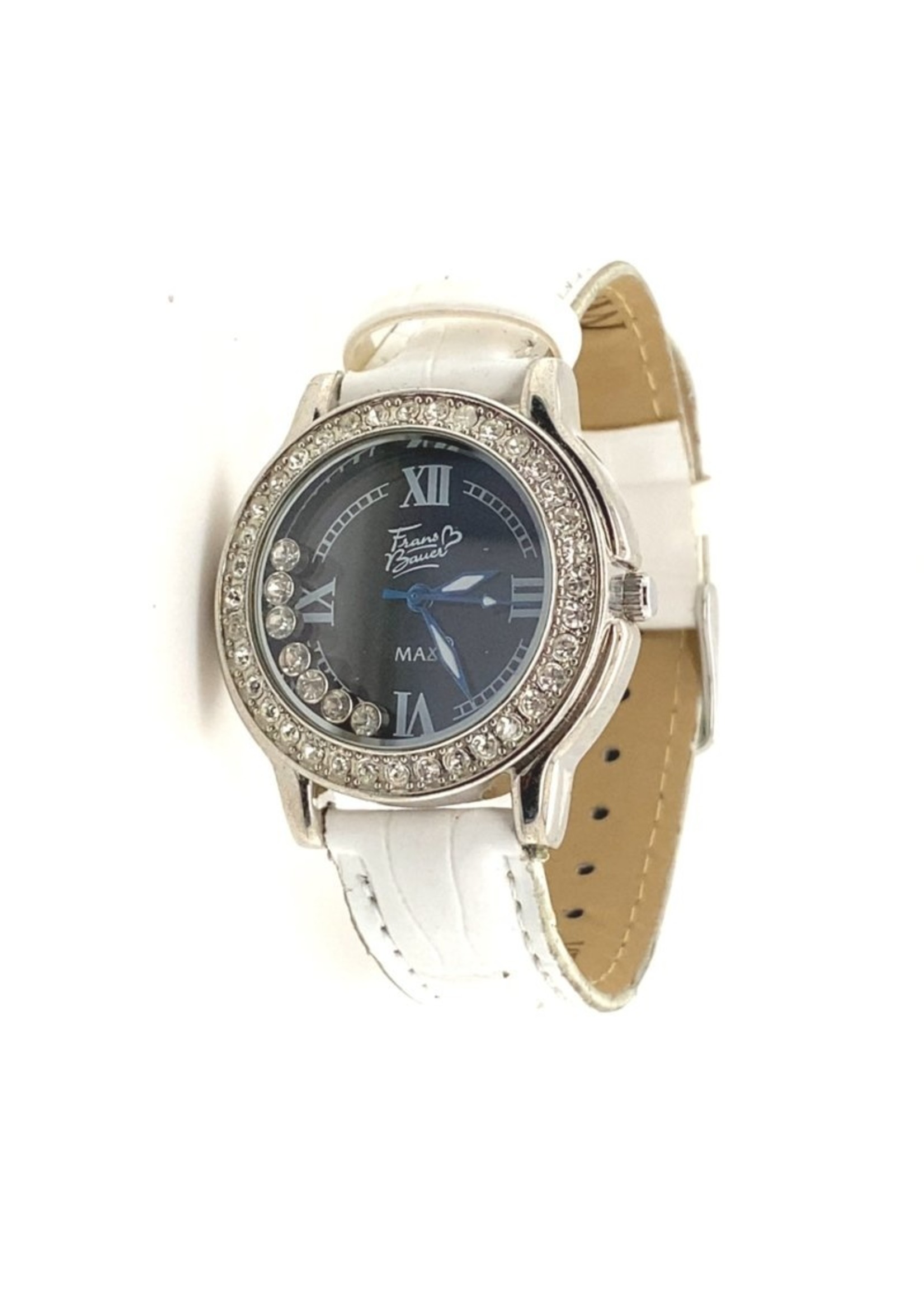 Vintage & Occasion Occasion Frans Bauer damespols horloge met witte leren band.