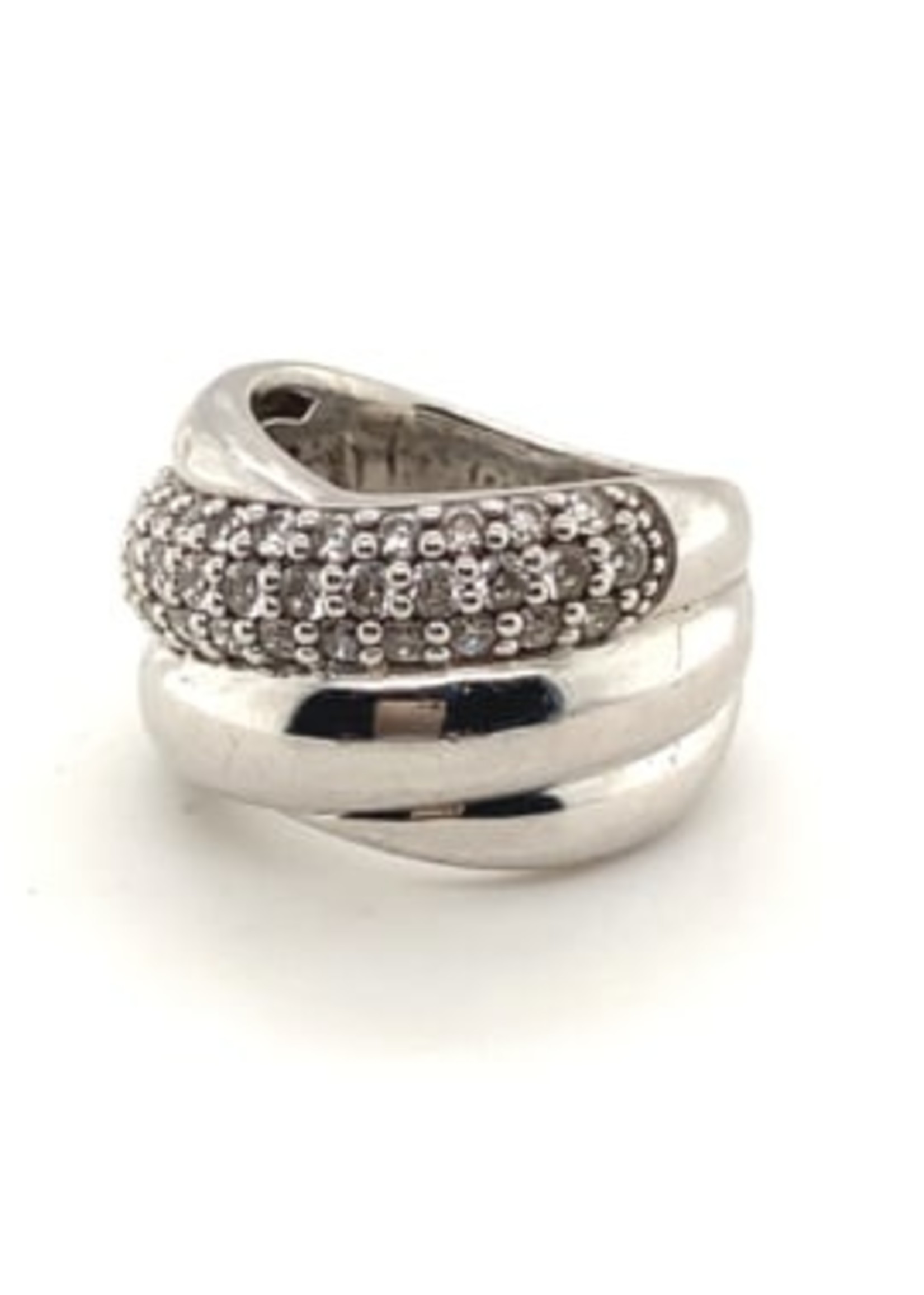 Vintage & Occasion Occasion Ti Sento - Milano brede gekruiste ring met zirkonia's