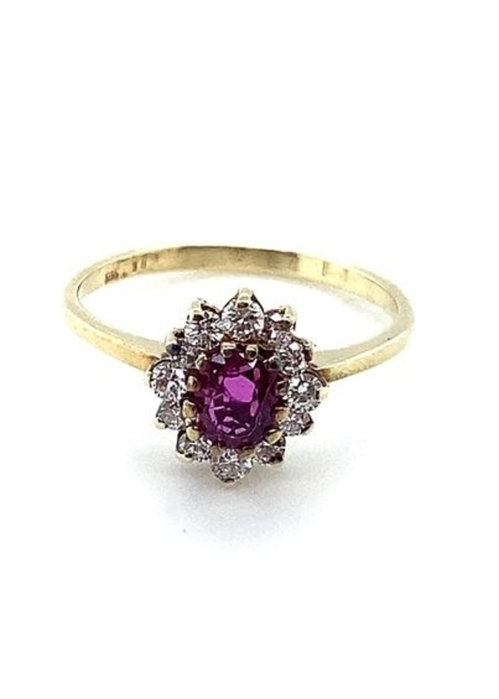 Vintage & Occasion Occasion geelgouden entourage ring met robijn en diamant