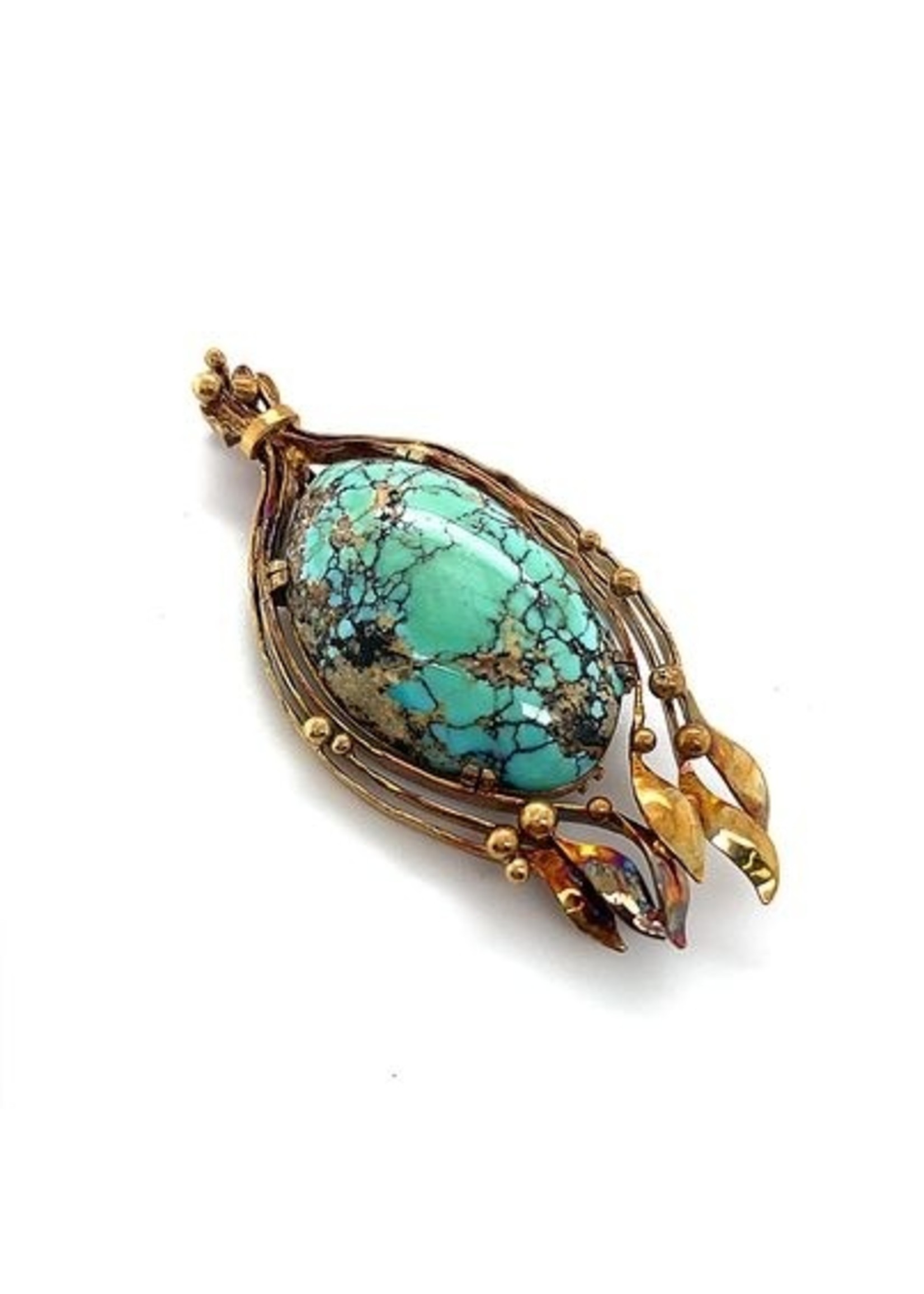 Vintage & Occasion Occasion vintage 14k gouden broche - hanger met turkoois